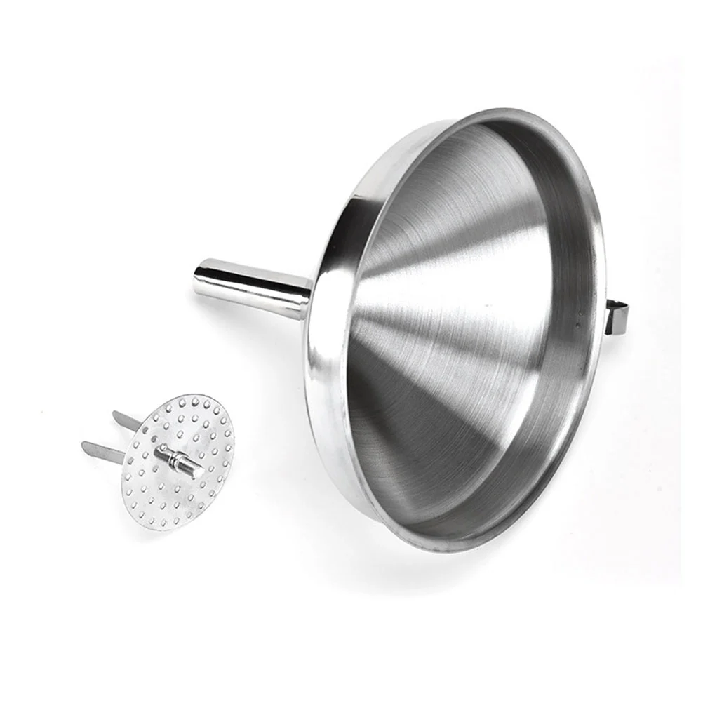 Stainless Steel Funnel with Removable Filter Disc Kitchen Strainer Filtering Tool for Transmiting Liquid Dry Ingredients Powder Large