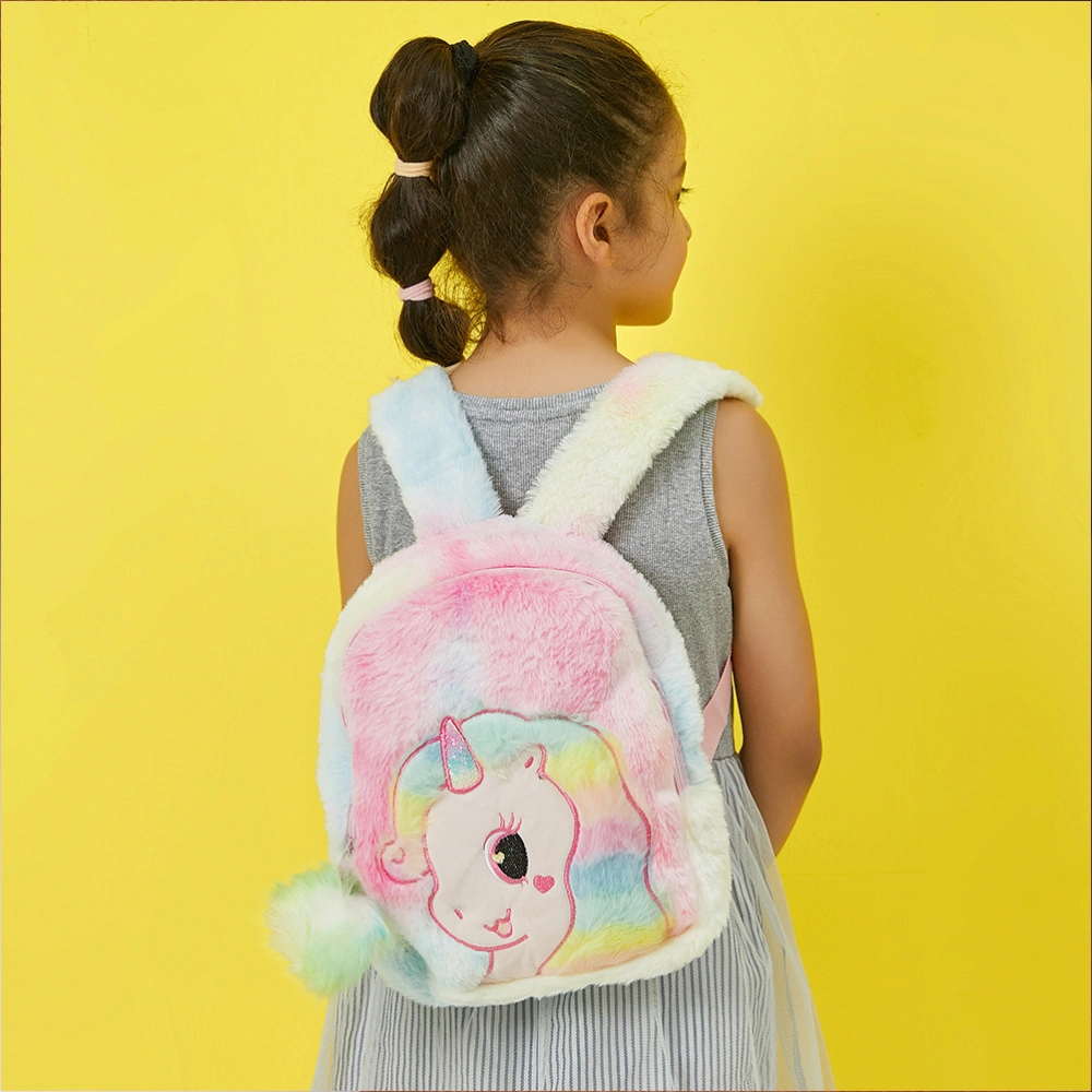 Plush Cartoon Schoolbag Children Colorful Backpack Winter Girls Travel Bag