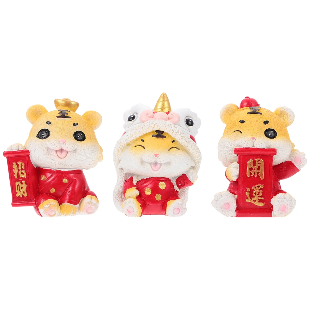 3pcs Creative Tiger Adornment Festive Tiger Toy Chic Lovely Animal Ornament