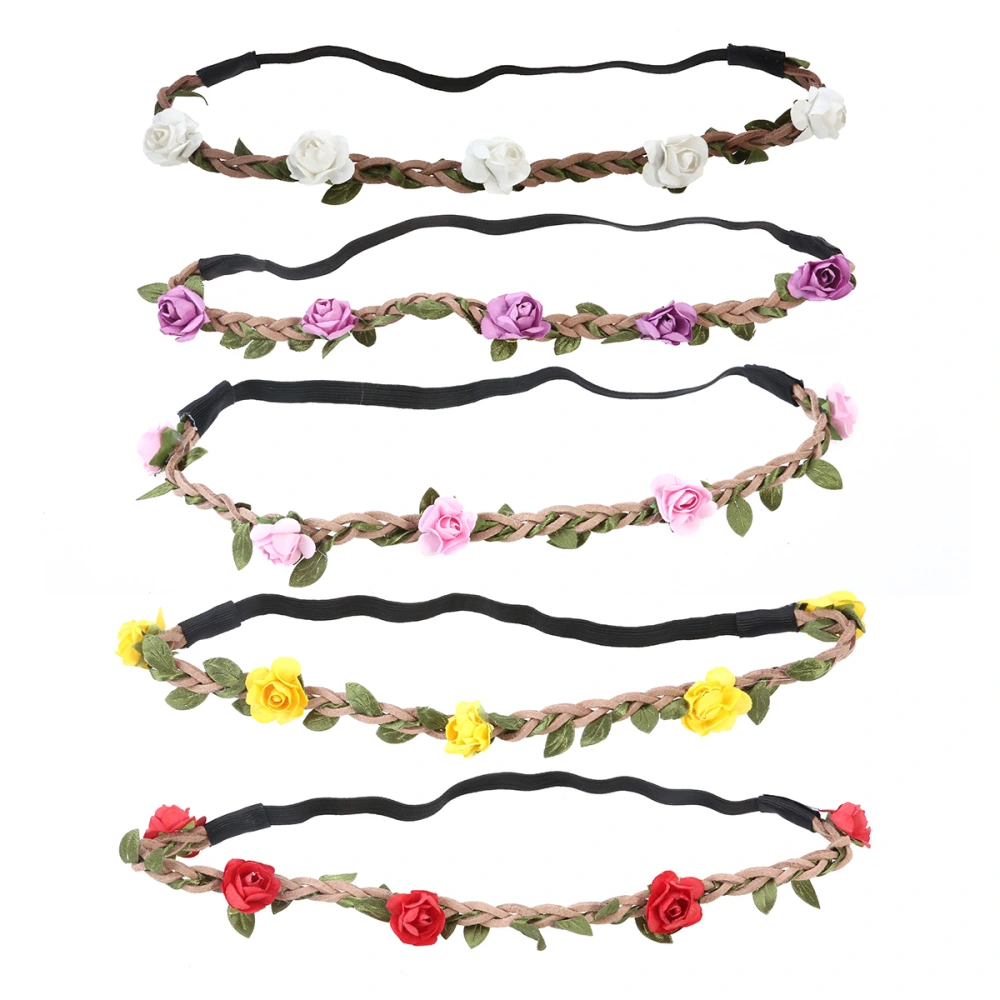 5pcs Lady Girl Fashion Bohemian Flower Crown Floral Garland Headbands Hairstyle Headpiece (Purple & Pink & Red & White & Yellow)