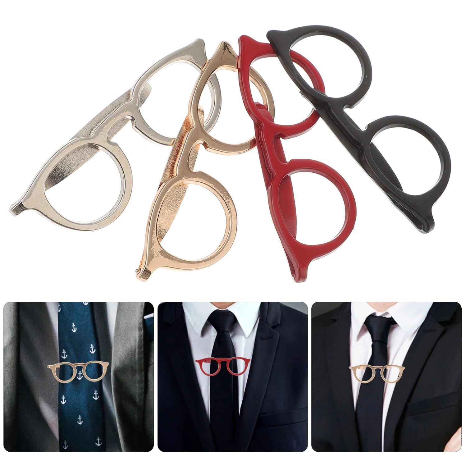 4pcs Glasses Tie Clips Men Necktie Clips Collar Clips for Men Tie Pinch Clips