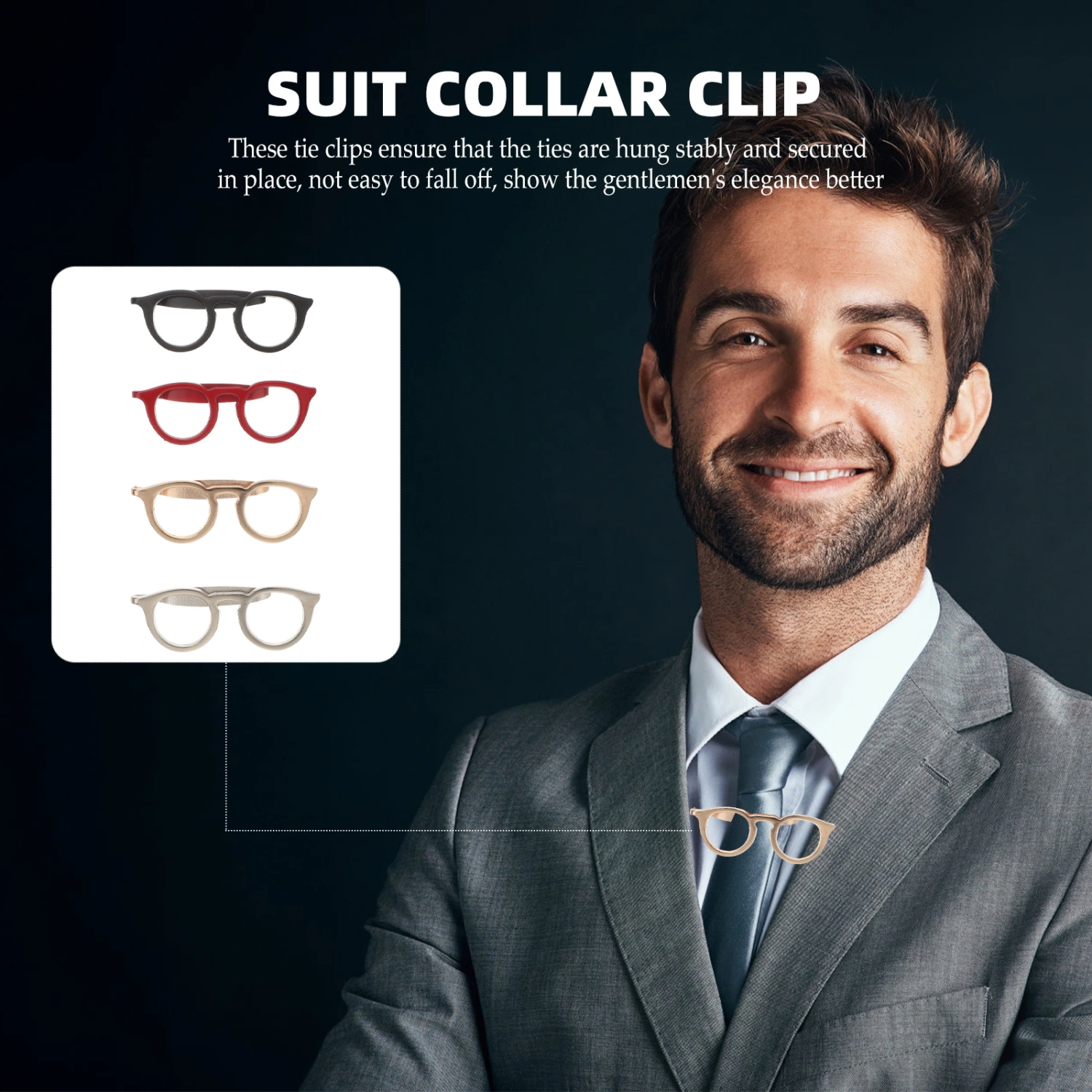 4pcs Glasses Tie Clips Men Necktie Clips Collar Clips for Men Tie Pinch Clips