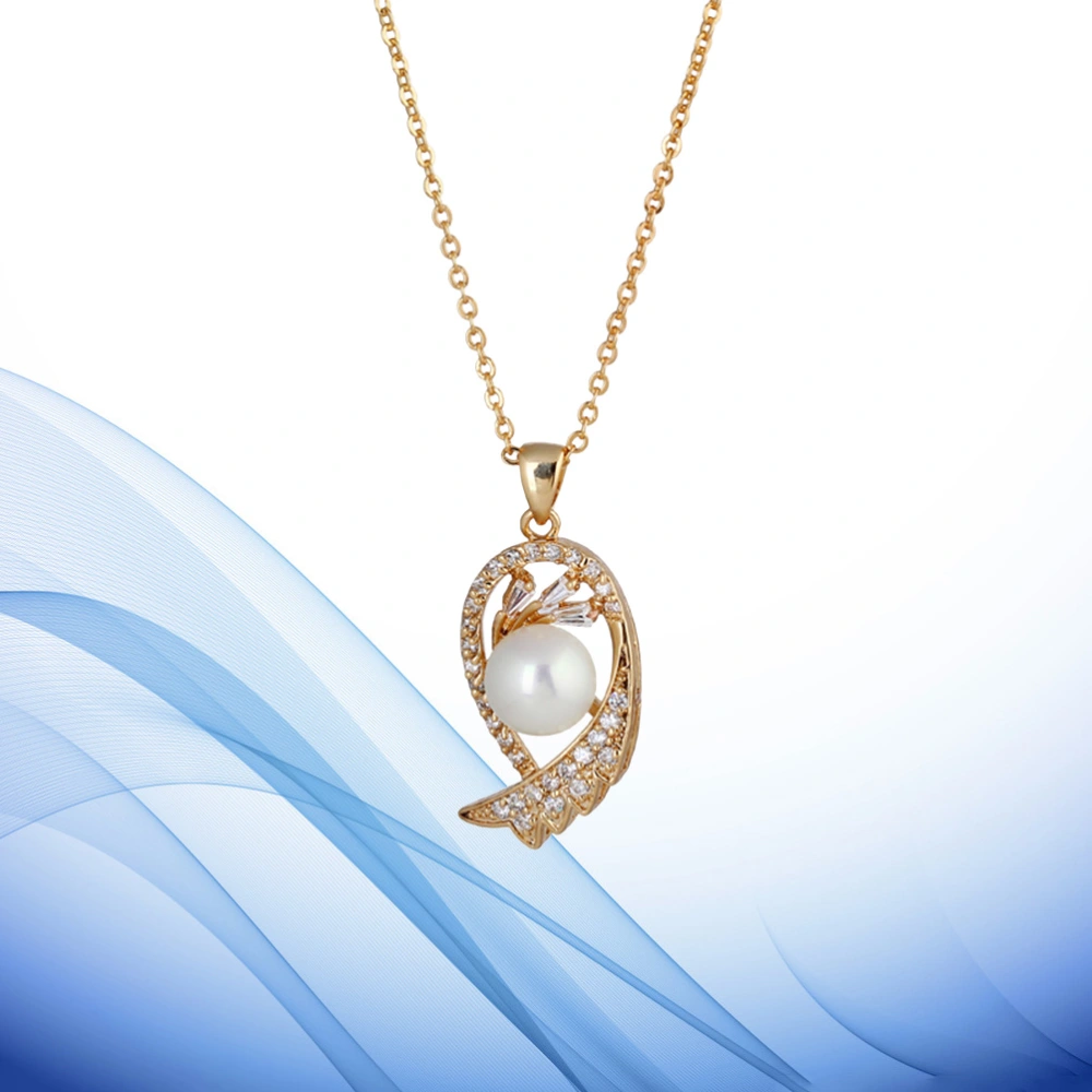 Women Necklace Fashion Zircons Hollow Out Micro-inclosed Pearl Jewelry Elegant Pendant Necklace Gift(Golden)