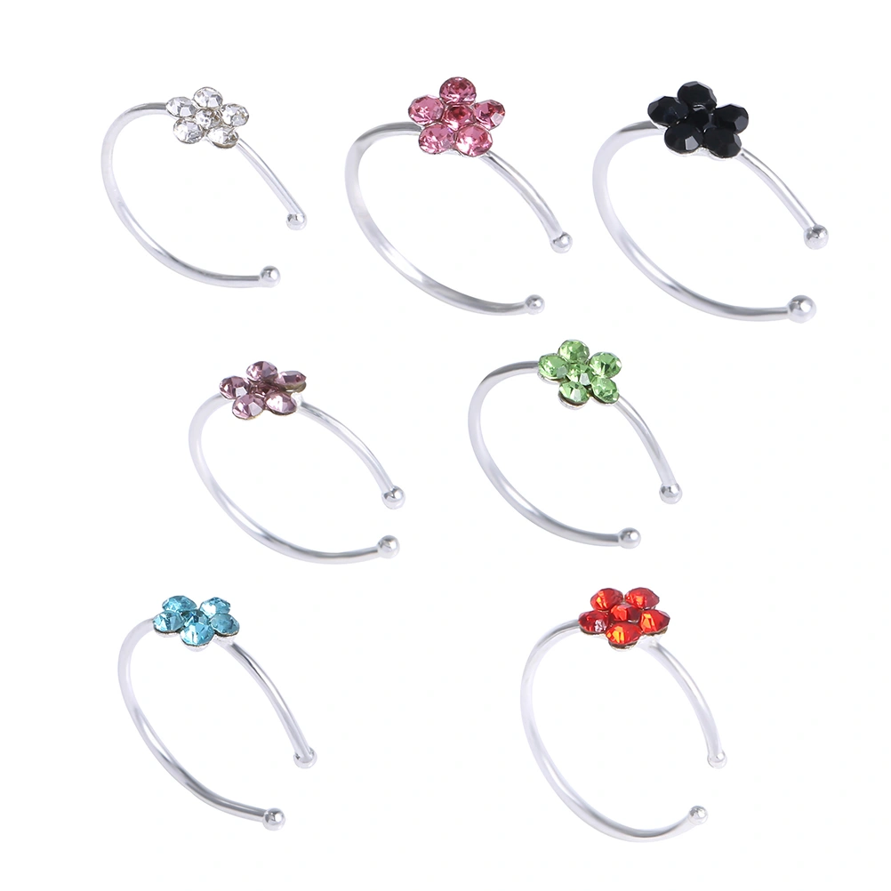 7pcs Women Plum C Type Nose Ring Rhinestone Nostril Nose Crystal Stud Ring Body Jewelry (7 Colors Rhinestone)