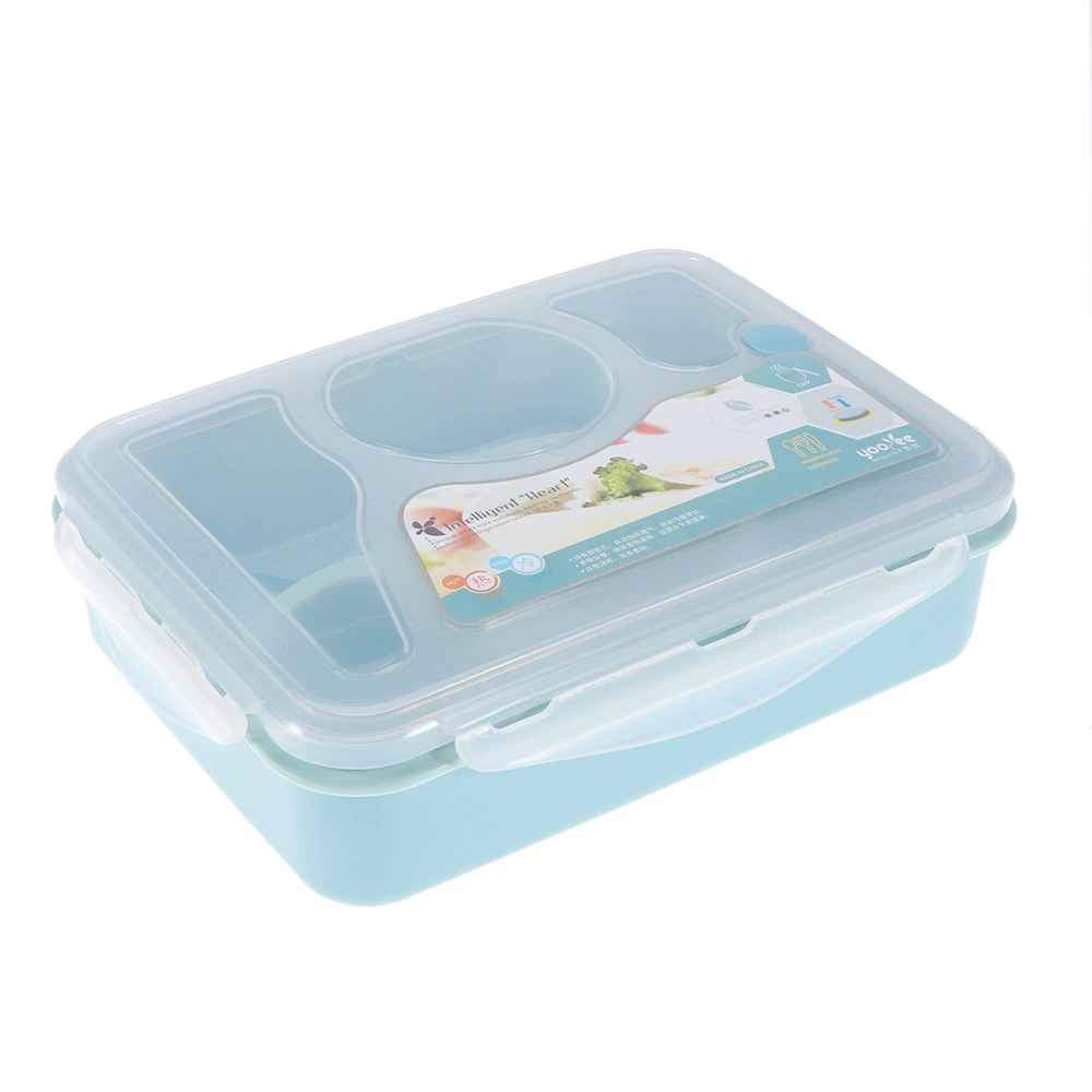 4 Compartments Plastic Lunch Box with Soup Bowl Good Sealing Performance Lunch Container Reusable Food Storage Containers with Lid and Spoon (Blue)