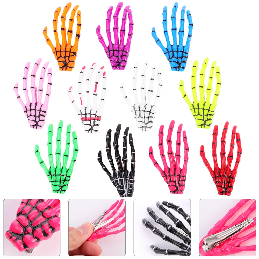 11pcs Women Skeleton Hand Bone Shape Duck Clips Luminous Halloween Bobby Pin