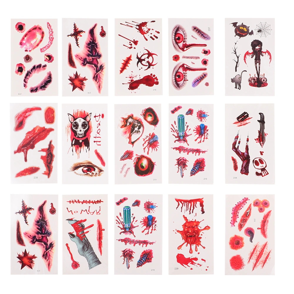 30PCS Halloween Realistic Stickers Spoof Terrible Scars Stickers Creepy Decoration (Random Style)