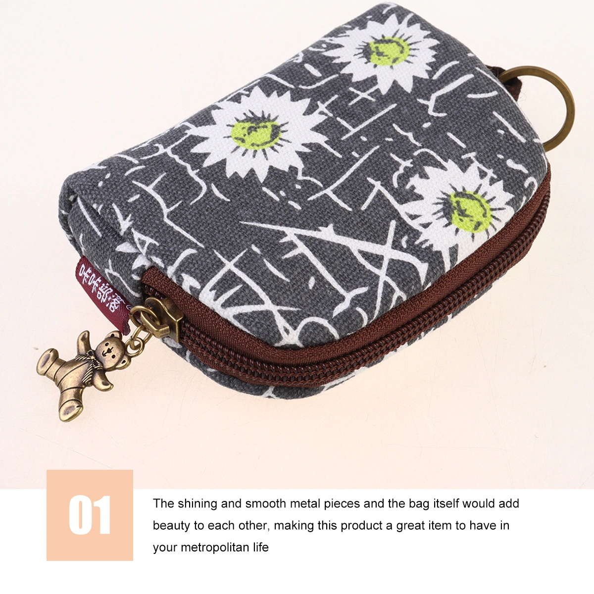 1pc Daisy Printed Mini Coin Bag Purse Small Money Bag Printing Coin Purse Storage Bag for Girls (Assorted Color)