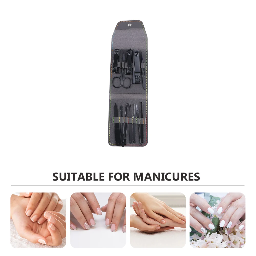 1 Set 12pcs Manicure Tool Kit Professional Nail Art Tools Portable Nail Clipper Trimmer Nail File Set (Grey)