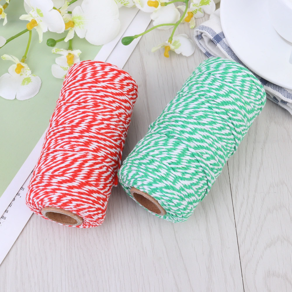 2 Rolls of DIY Hand-woven Ropes Hanging Tags Cotton Strings Christmas Gift Flower Packing Ribbons Handmade Crafts Material (Red and Green)