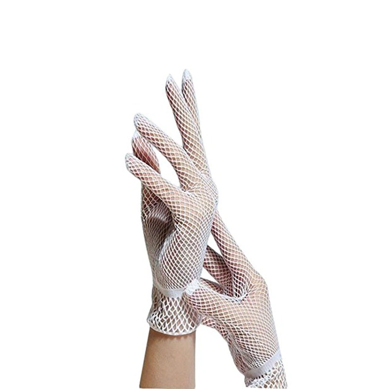 1 Pair Gloves Ladies Hollow Fishnet Wedding Dress Gloves Summer Sunscreen Driving Wrist Length(White)