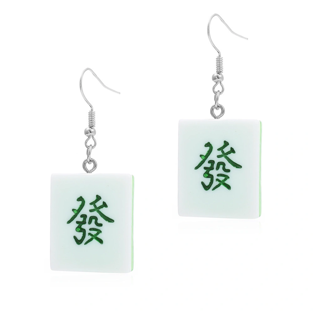 1 Pair Mahjong Earrings Creative Ear Dangle Resin Ear Drops Girl Ear Jewelries