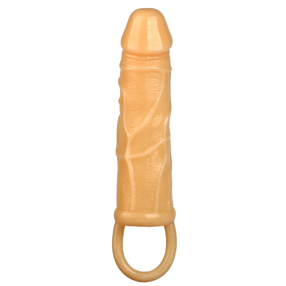 Flexible Penis Sleeve Extender with Scrotum Testicles Ring Sex Toy (Fleshcolor)