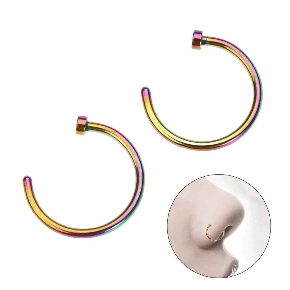 2 pcs Unisex Surgical Titanium Steel Open Nose Ring Nose Piercing Stud 8mm (Colorful)