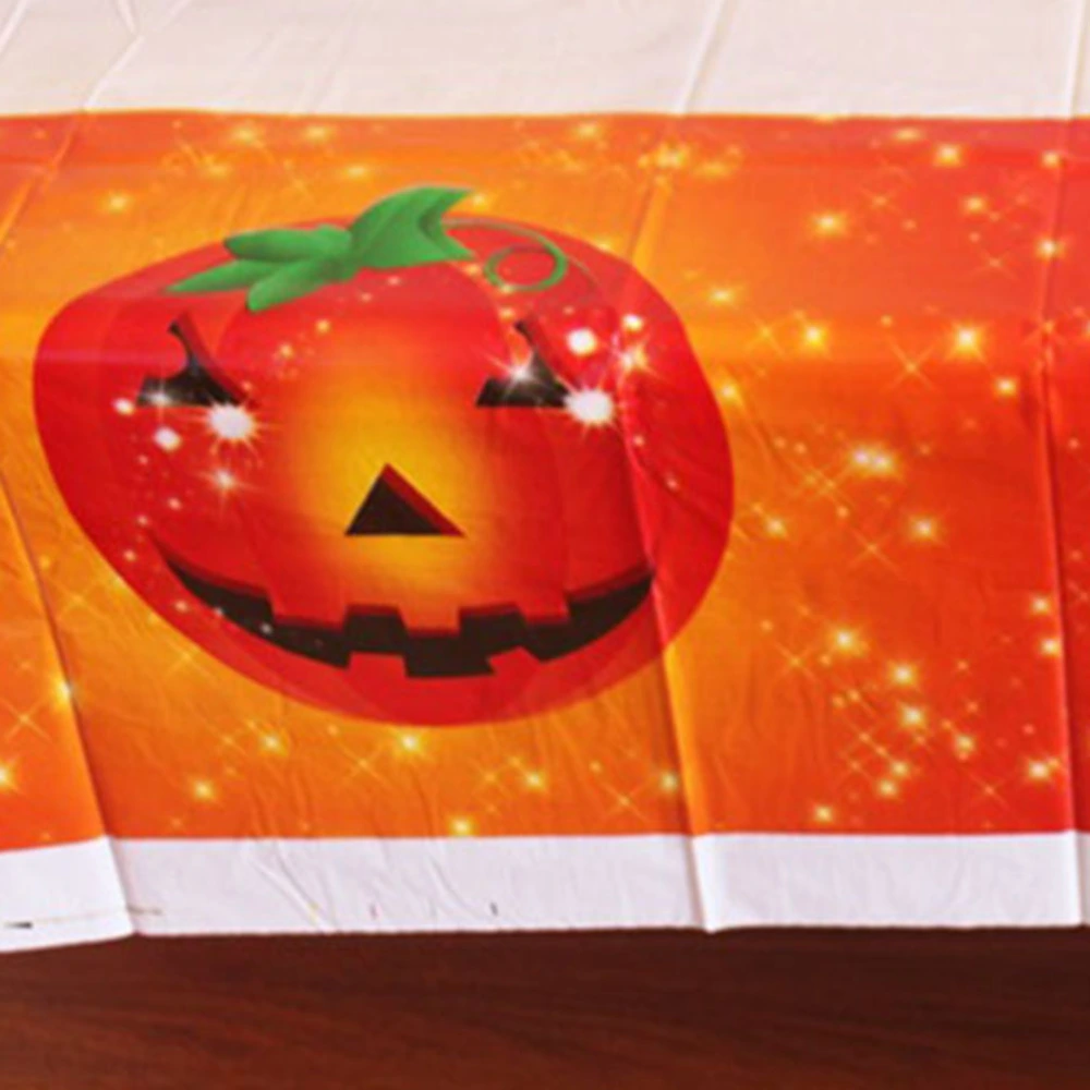 1pc Disposable PE Plastic Tablecloth Eco-Friendly Waterproof Plastic Protector Cover for Banquet Event Party (Pumpkin Pattern 0range)