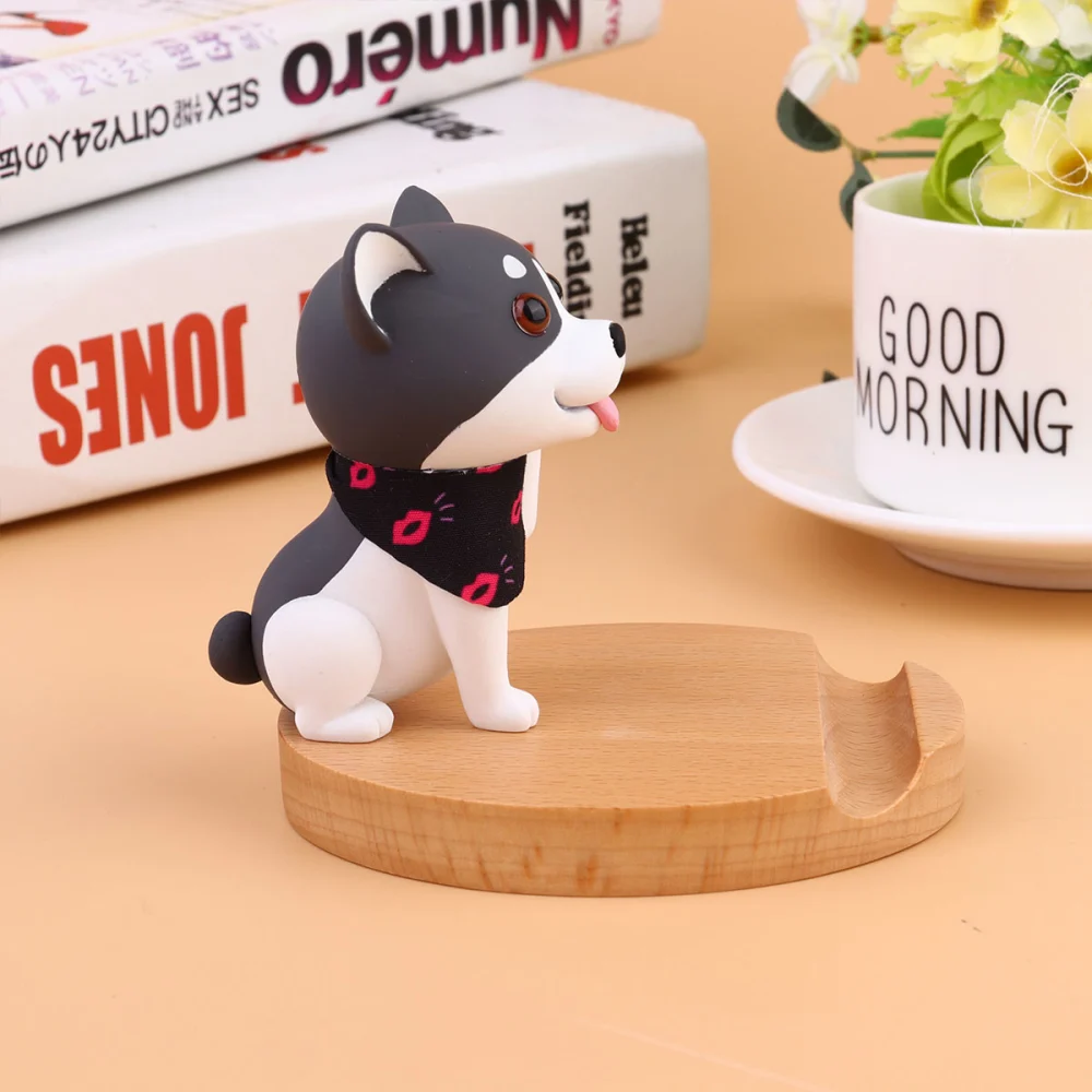 1 Pc Creative Cartoon Dog Cellphone Holder Puppy Smartphone Stand Practical Wooden Desktop Phone Bracket 