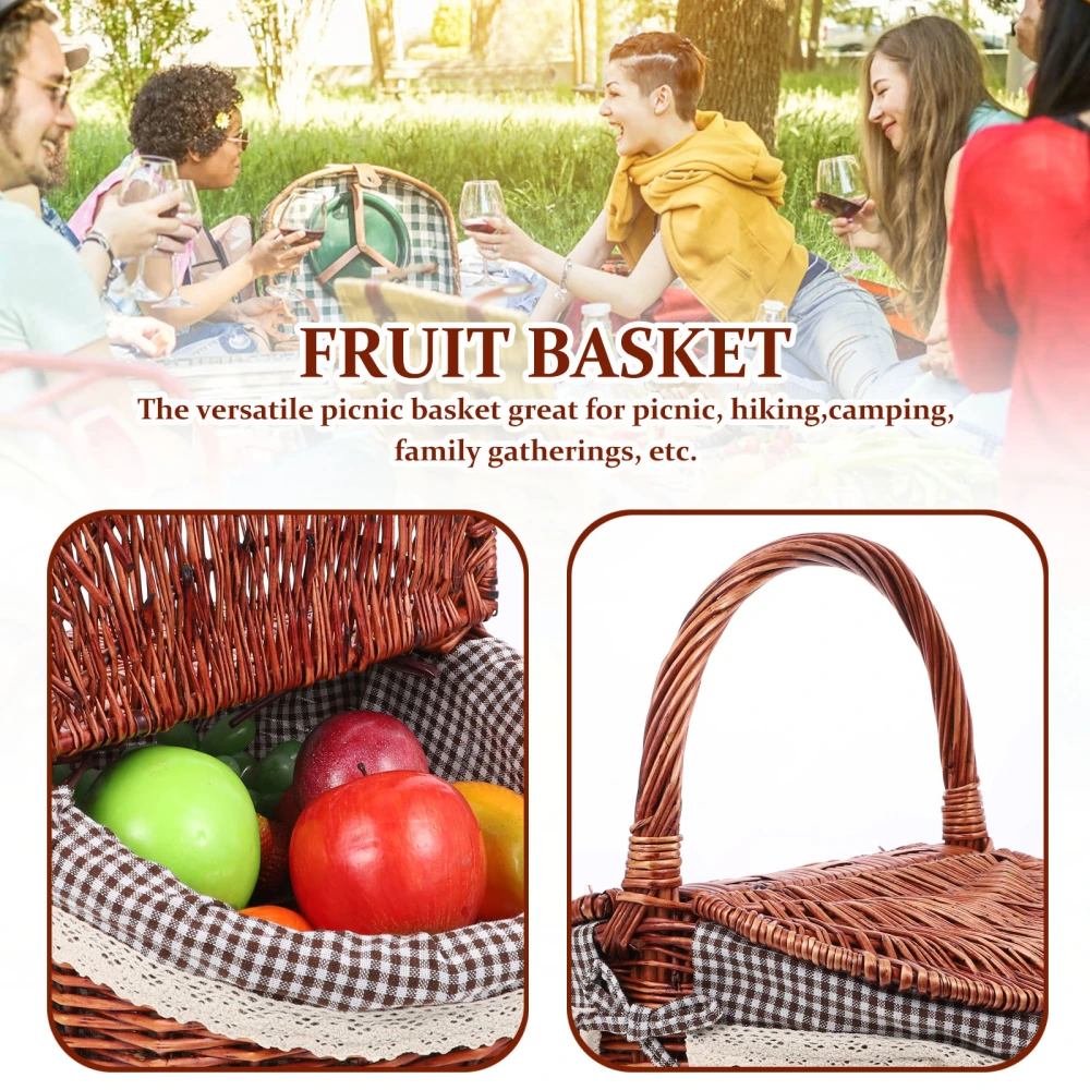 Handheld Basket Picnic Basket Wicker Basket Storage Basket with Double Lids