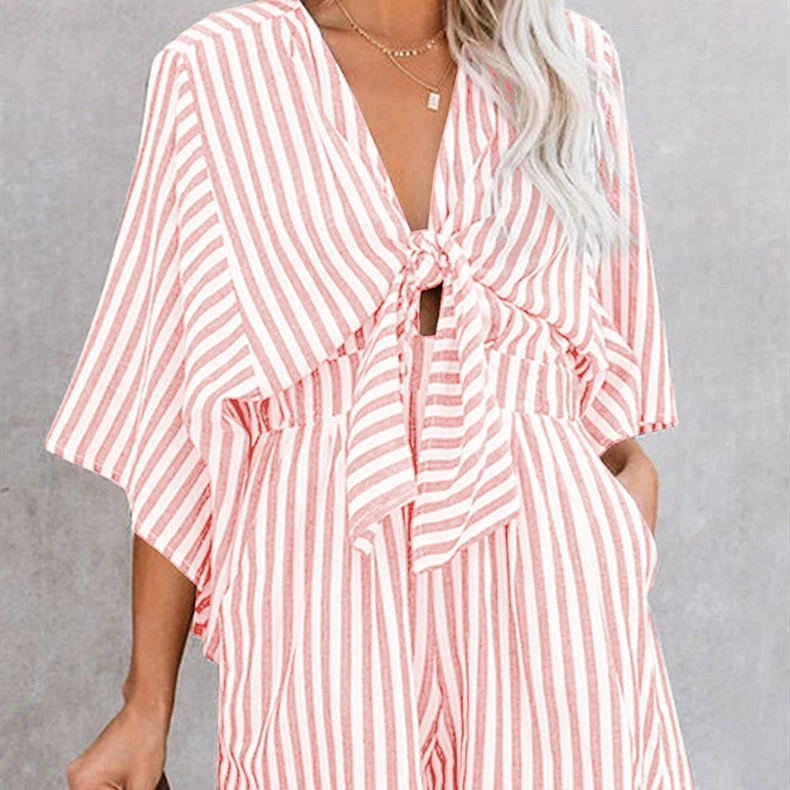 Waist-tight Slimming Stripes Jumpsuit Women's European And American