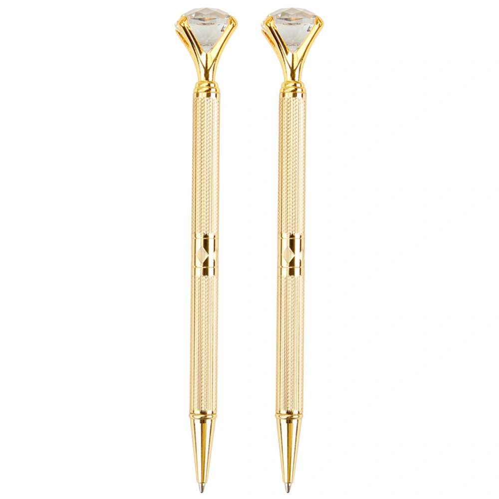 2Pcs Fashion Pen with Big Diamond Crystal Metal Ballpoint Pen School Office Supplies (Golden)