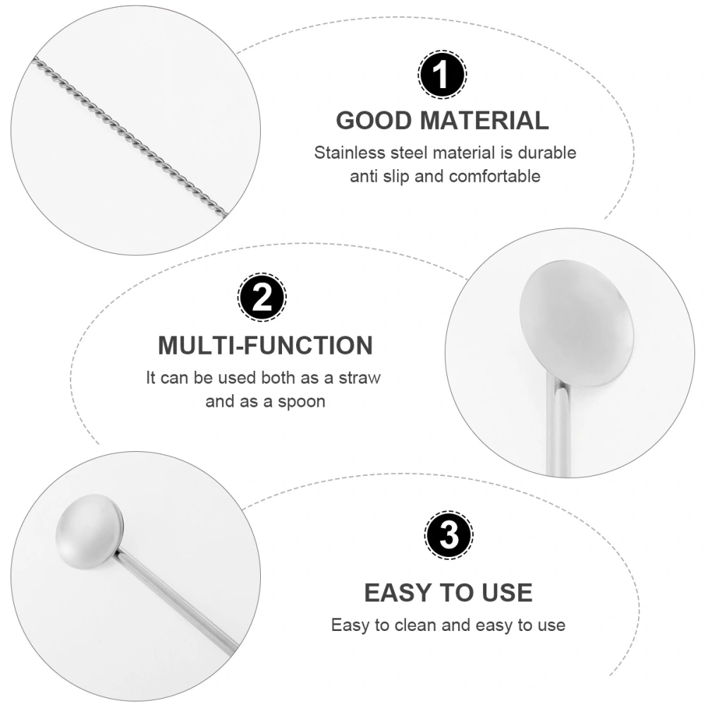 7pcs Stainless Steel Scoop Coffee Beverage Stirrer With Cleaning Brush (Silver)