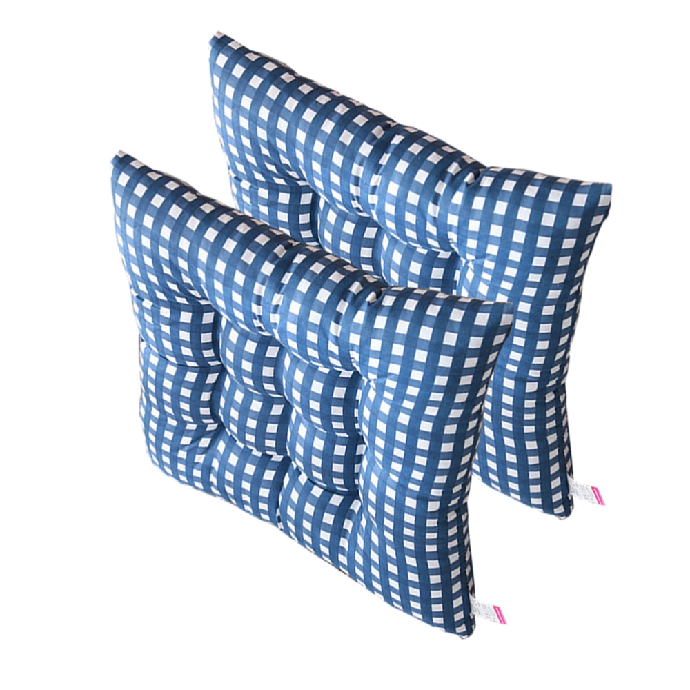 2pcs Square Cushion Grid Pattern Seat Cushion Office Seat Cushion Thicken Cushion (Blue)