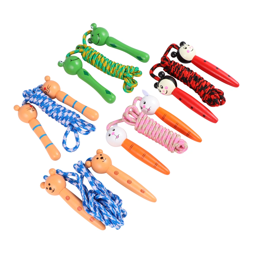 1 Bag/5Pcs Wooden Handle Skipping Rope Children Skipping Rope Cartoon Jump Skip Rope Jumping Ropes Exercise Equipment for Kids (Kitty+Frog+Little Man+Little Bear+Rabbit)