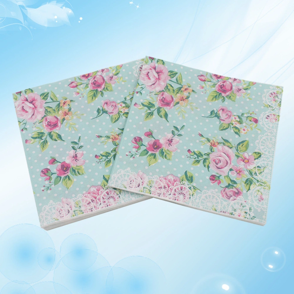 40pcs Colorful Printing Napkin Rose Napkin for Party Gathering Festival Home