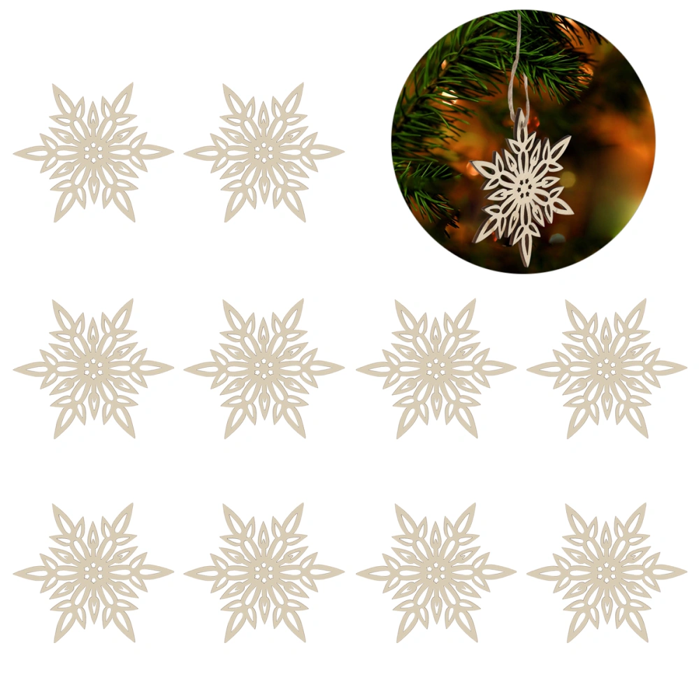 ROSENICE 10pcs Wooden Embellishments with String Christmas Decoration Snowflake Pattern Pendant