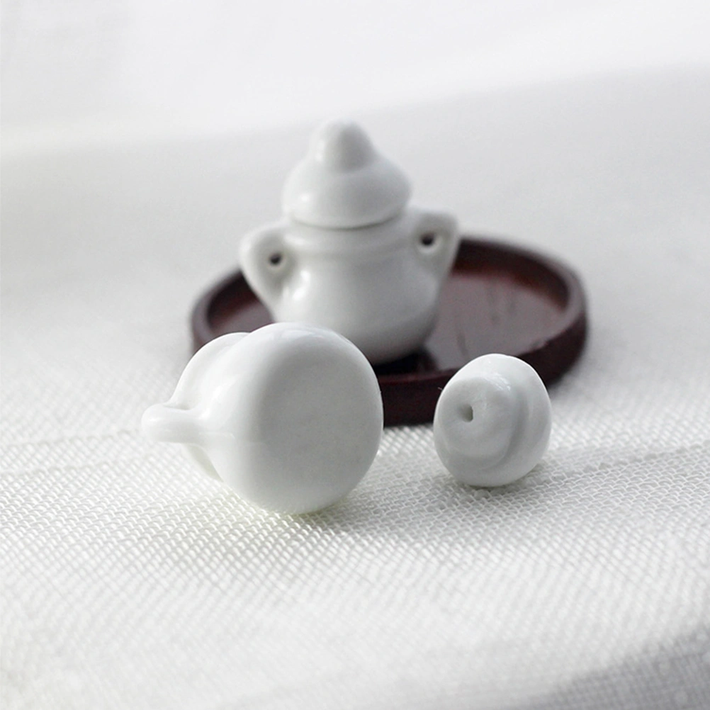 3Pcs Mini Sugar Bowl Model Imitation Ceramic Pot Simulation Storage Jar (White)