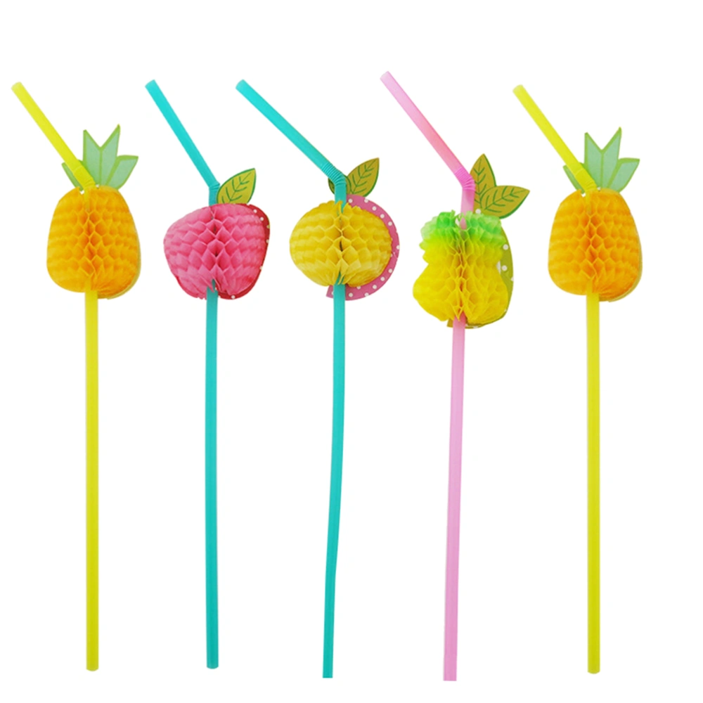 50pcs Fruits Honeycomb Ball Straw Disposable Drinking Straws Bar Cocktail Straw Summer Holiday Party Decoration(Solid Color Fruit Garlands Straws,Color Randomization)