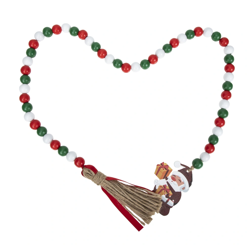 Xmas Themed Wooden Hanging Bead Decor Beads Garland with Tassel Wall Hanging Bead String