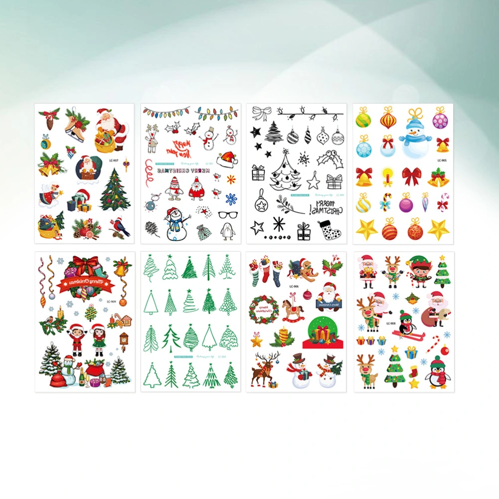 8pcs Kids Tatto Sticker Christmas Elements Design Carton Shape for Children