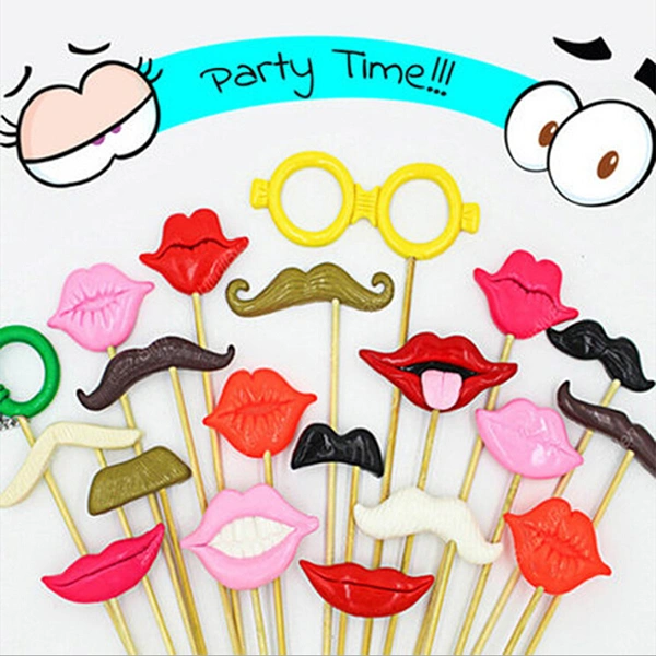 Funny Wedding Photo Props on a Stick Mask Beard Mustache Hat Glasses Lips Photo Booth Posing Props for Party Decoration (Style T)