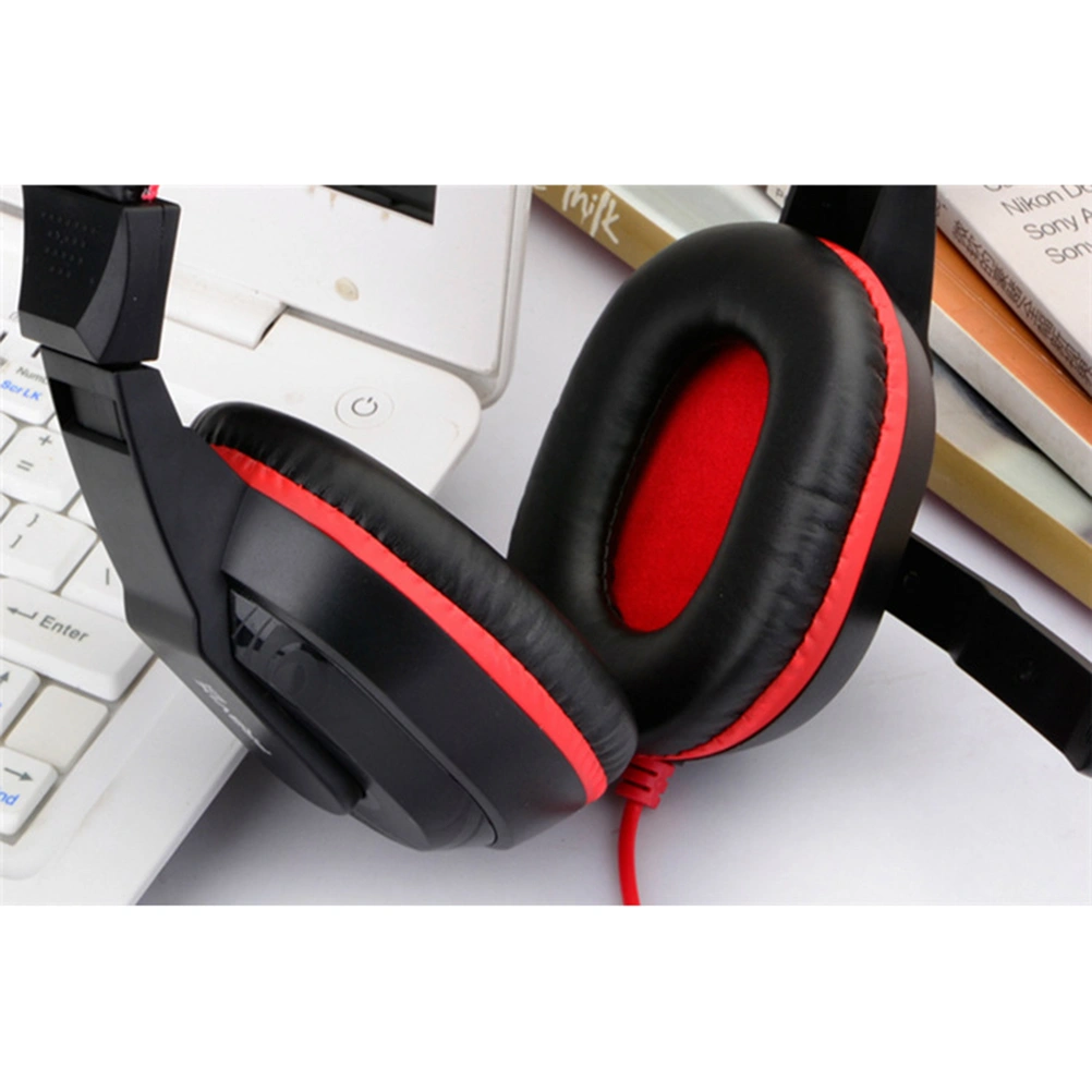 Adjustable Headphone Game Headphones Stereo Headset Noise-canceling Stereo with Mic Wired for PC Laptop (Red)