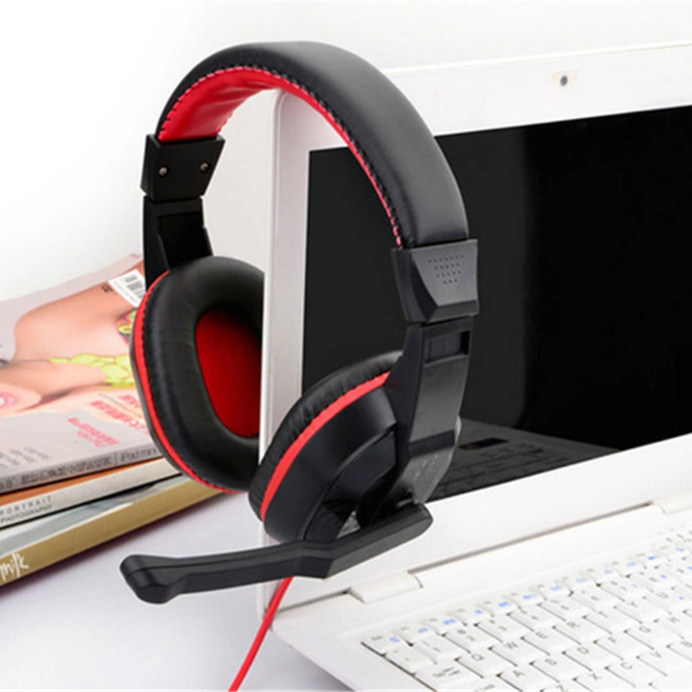Adjustable Headphone Game Headphones Stereo Headset Noise-canceling Stereo with Mic Wired for PC Laptop (Red)