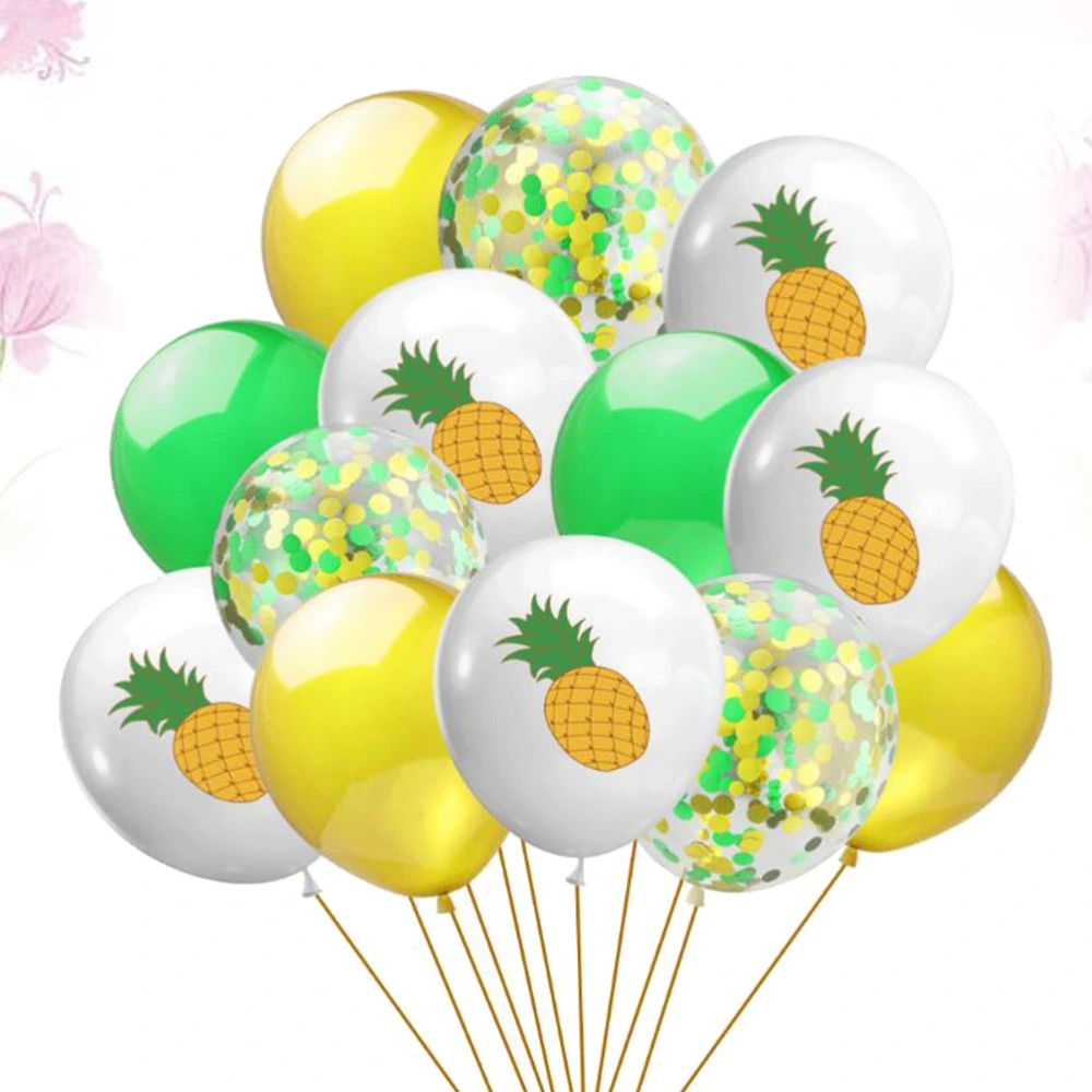 15pcs of One Set Creative Ballon Hawaii Style Ballons Pineapple Pattern Balloons Delicate Confetti Ballons for Party Home Festivel (Pineapple White Yellow Green Sequins Combination)