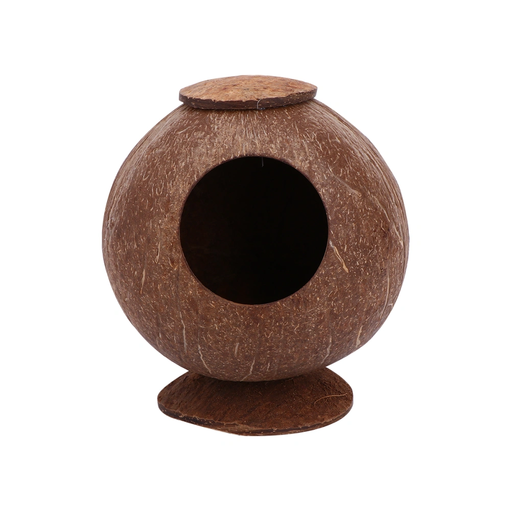 Polished Coconut Shell Nest Pet Bird Nest Hamster Squirrel Breeding Nest Crafts Beautiful Bird House with Base Desktop Guinea Pig Nest