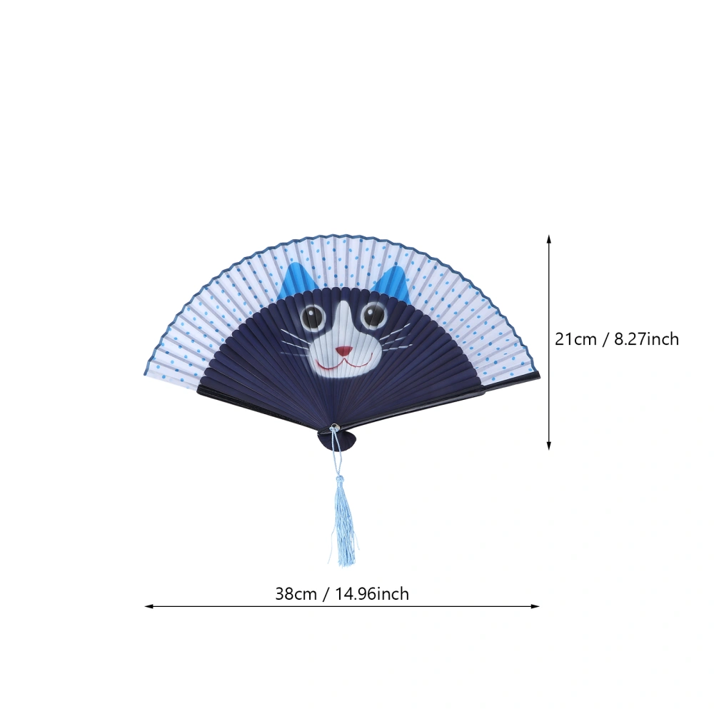 Women Cooling Fan Cartoon Cat Pattern Folding Fan Decorative Fan Summer Supplies Blue