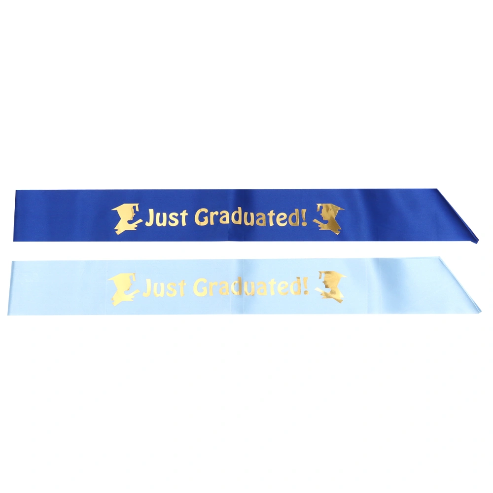 2Pcs Graduation Series Etiquette Belt Set Graduation Party Supplies Prom Favors Fashion Sash Graduation Party Decor (1Pc Dark Blue + 1Pc Sky-blue)