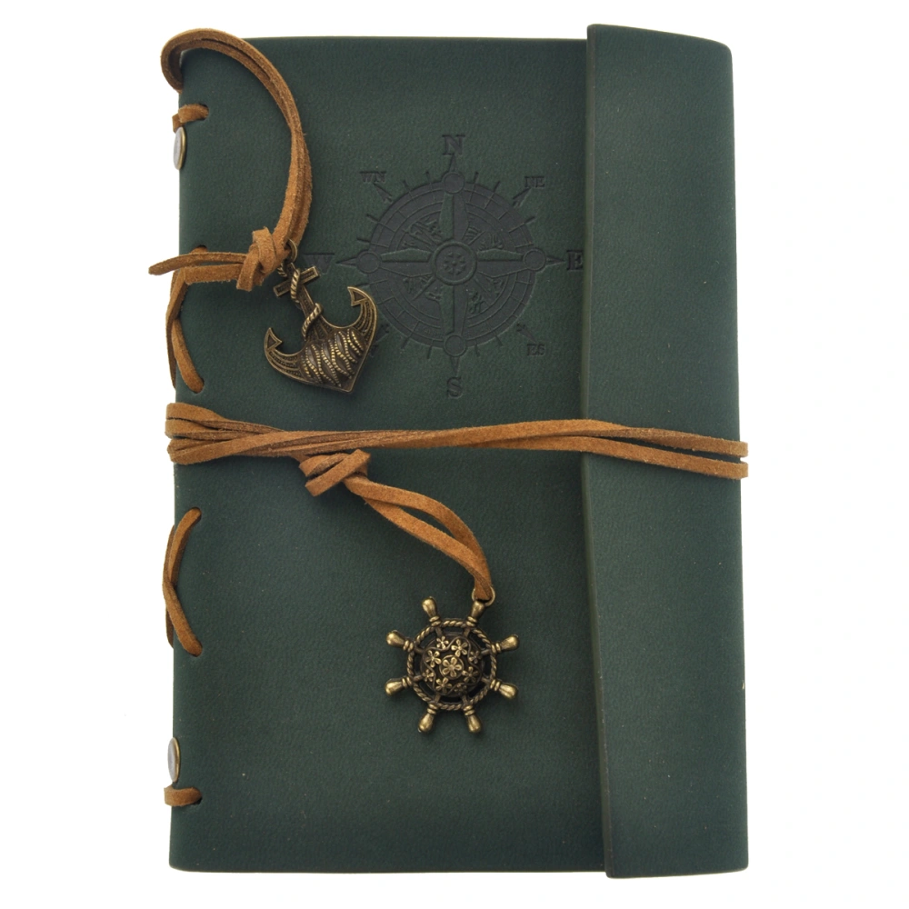 Retro Vintage Pirate Anchor PU Cover Loose-leaf String Bound Blank Notebook Notepad Travel Journal Diary Jotter (Dark Green)