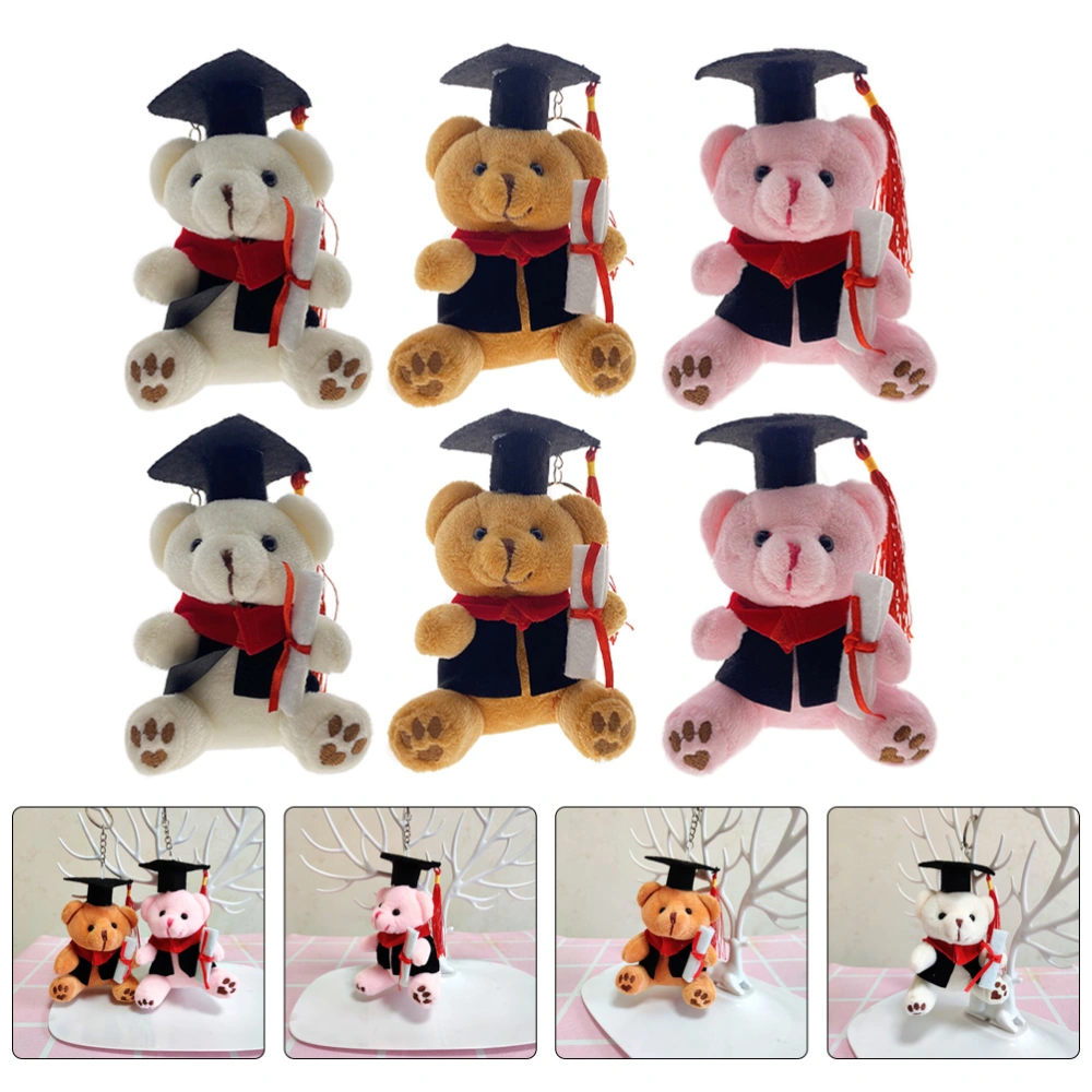 6Pcs Stuffed Animals Key Chain Schoolbag Plush Pendants Graduation Memorial Gift