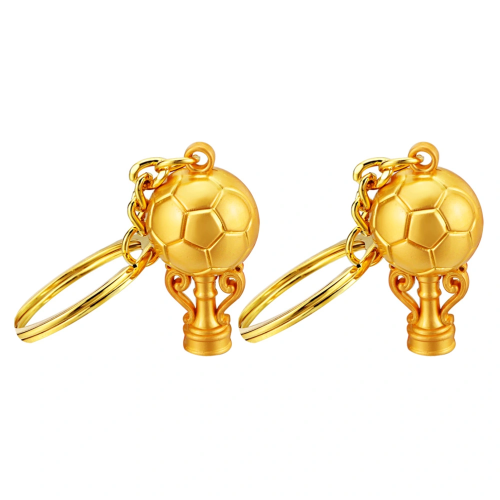 2pcs Delicate Football Key Chains Decorative Soccer Key Rings Key Holders (Golden)