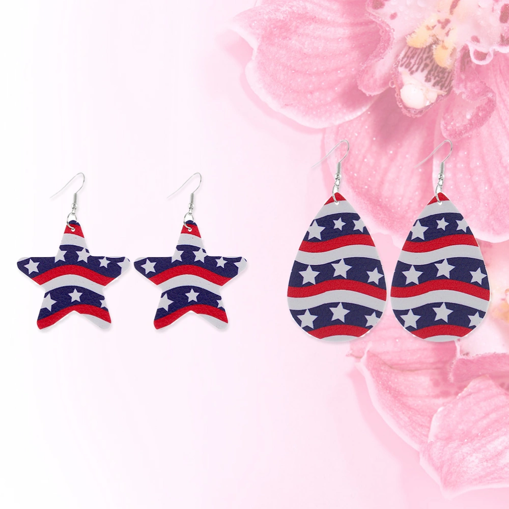 2 Pairs Fashion Earrings Independence Day Flag Design Ear Stud PU Leather Earbobs Jewelry Decor for Lady Girl (Figure 3 + Figure 7)