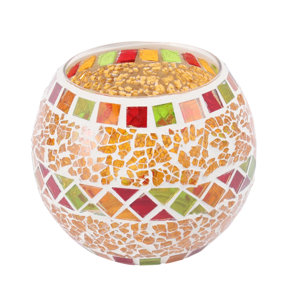 Mosaic Patch Candle Holder Glass Tealight Cup Desktop Decor for Hotel Restaurant Wedding (Orange)