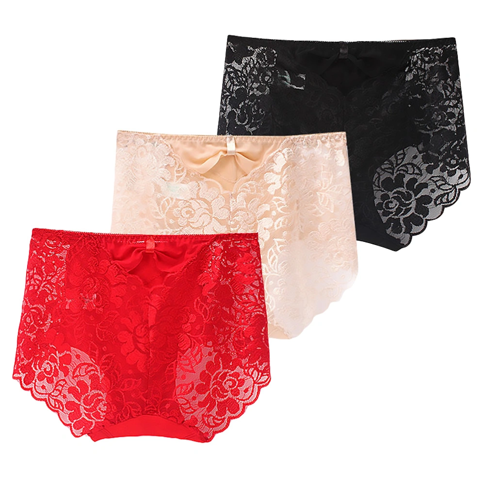 3Pcs Waistline Lace Underpants Panties Breathable Sexy Underpants for Lady