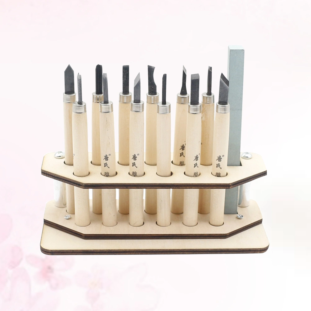 12 Pcs Wood Handle Carving Chisel Tools Kit Professional Woodworking Gouges with Rest