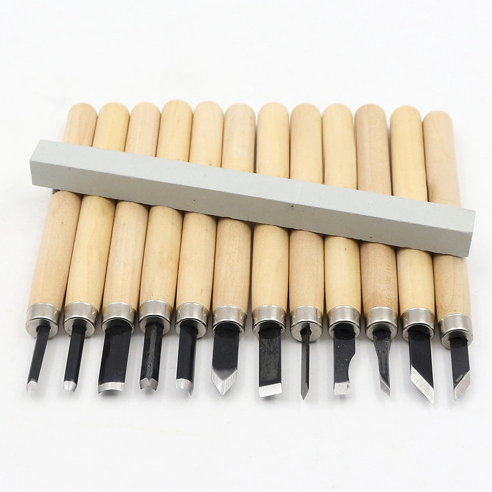 12 Pcs Wood Handle Carving Chisel Tools Kit Professional Woodworking Gouges with Rest
