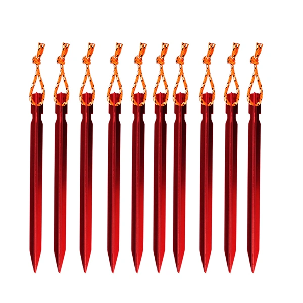 10pcs 18CM Aluminum V-shape Awning Tent Peg with String Snow Peg Sand Peg for Pitching Tent (Red)