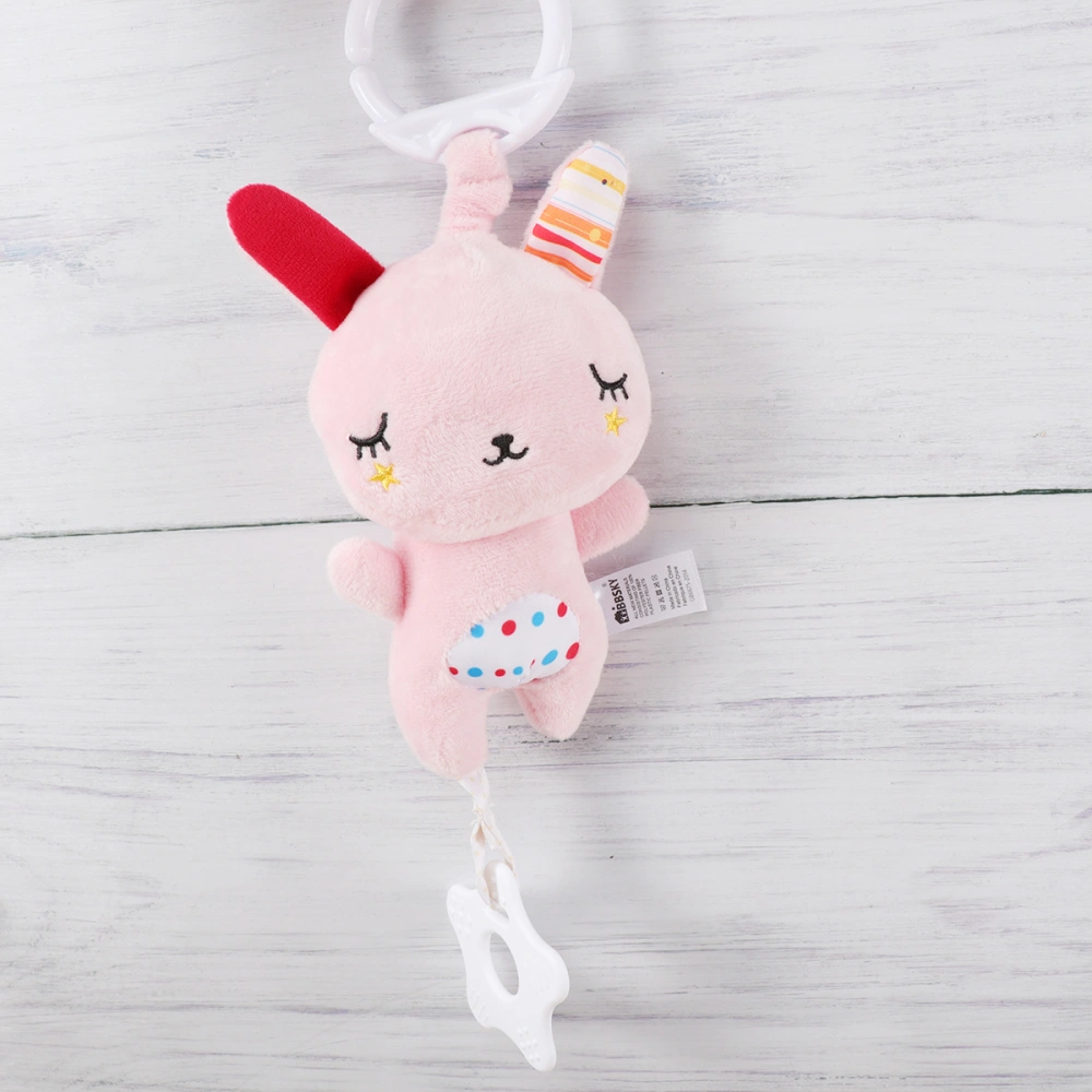 Baby Carriage Plush Toy Hanging Multifunctional Bear Rabbit Toy Musical Toy for Baby Infant Newborn (Pink)