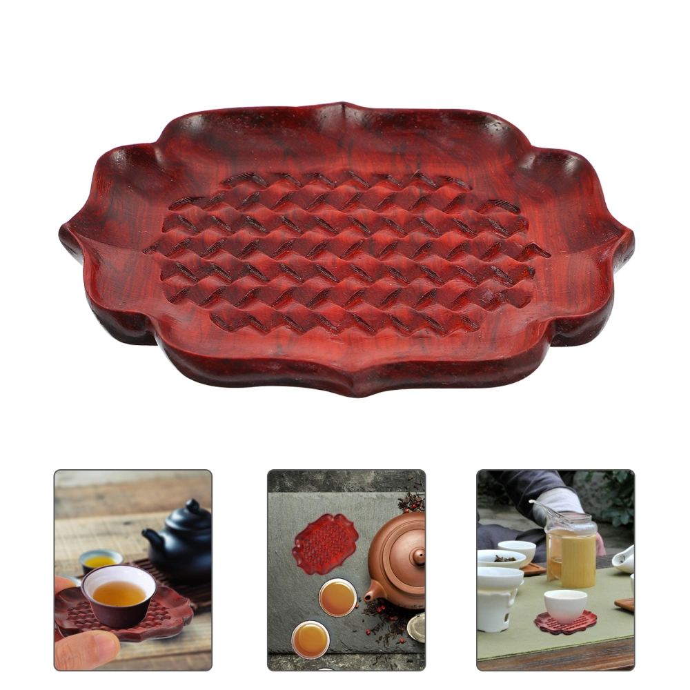 1Pc Wooden Coaster Practical Tea Tray Durable Heat Insulation Cup Mat (Dark Red)